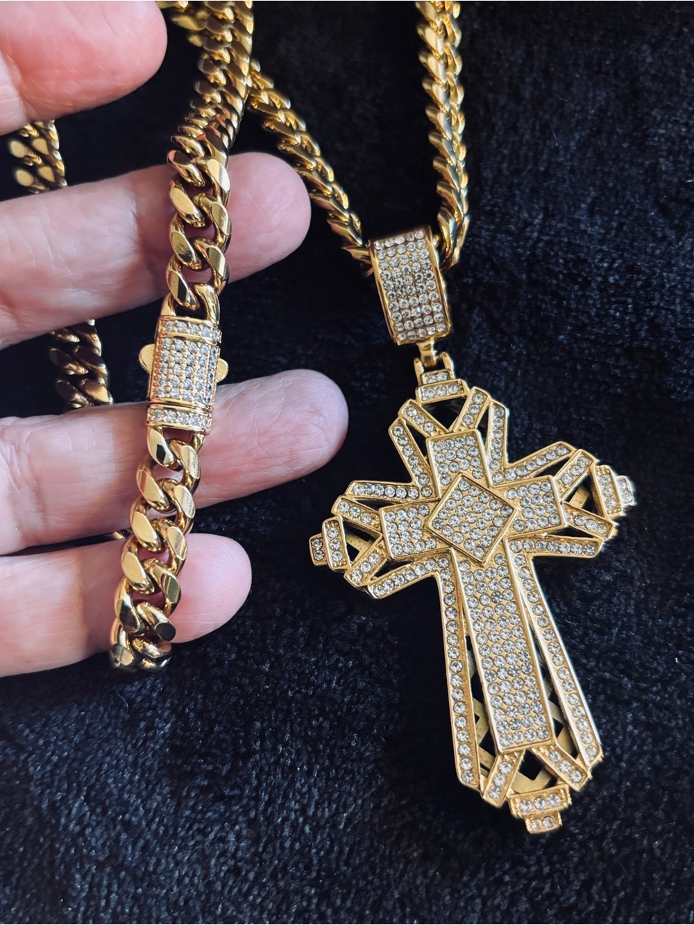 20” Gold-Tone Pave Cross Pendant Necklace - Men's Fashion Accessory